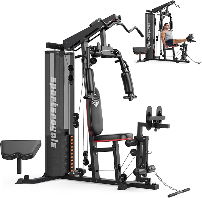 Sportsroyals Home Gym, Multifunctional Gym Equipment, Workout Equipment with 150LBS Weight Stack, for Leg Press, LAT Pull Down, Chest Presses