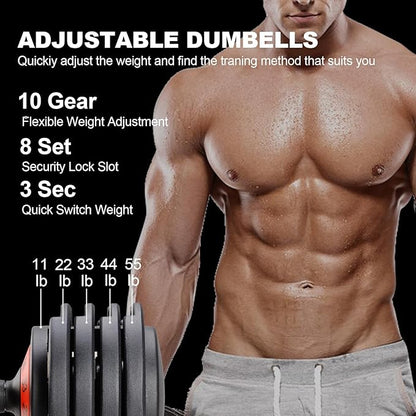 25/55lb Pair Adjustable Dumbbell Set, Adjustable Dumbbells Set of 2, 5 in 1/10 in 1 Free Weights Dumbbells Set with Anti-Slip Texture Handle, Weight Set For Home Gym Suit both Men and Women