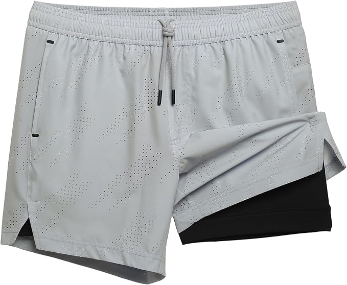 maamgic Mens Running Shorts with Compression Liner 5" Quick Dry Workout Shorts Anti-Chafe Gym Shorts 2 in 1 Athletic Shorts