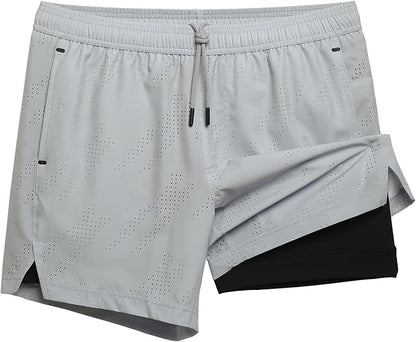 maamgic Mens Running Shorts with Compression Liner 5" Quick Dry Workout Shorts Anti-Chafe Gym Shorts 2 in 1 Athletic Shorts