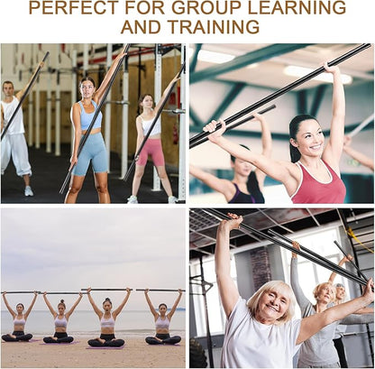 6 Set 5ft Yoga Stick Adjustable Stretching Sticks, Black Exercise Stick with Non-slip Rubber Ends, Posture Corrector Stretch Tool for Mobility Training, Workout, Balance Fitness (Per Set 5ft, Black)