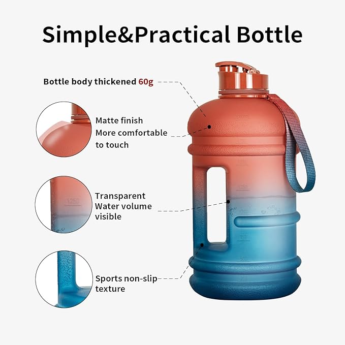 TOOFEEL 2.2 Litre / 74oz Athletic Water Bottle with Frosted Handle for Camping - Bike Bottle - Water Jugs For Drinking - Reusable Water Bottles - Dawn Colored Webbing Gradient Color Water Jug