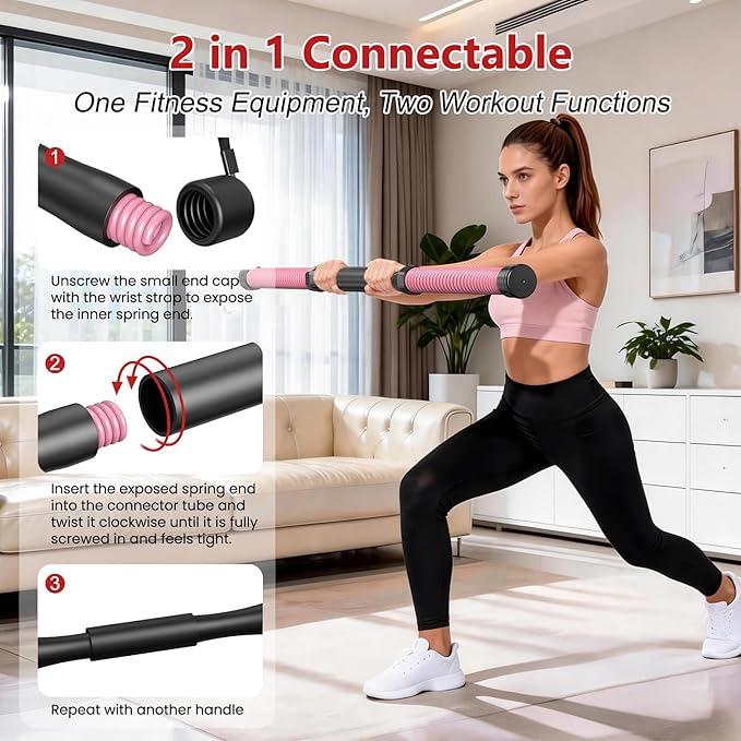 DERACY 2-in-1 Cordless Battle Ropes, Ropeless Battle Ropes for Home Gym, Portable Battle Rope, Home Workout Equipment for Women Men (Pink)