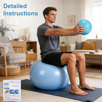4Pcs Yoga Ball Set includes Large and 9in Pilates Balls, Massage & Spiky Ball for Fitness ,Anti-Burst Exercise Ball with Pumb for Pregnancy,Physical Therapy,Office Chair, Home Workout,3Sizes,3Colors
