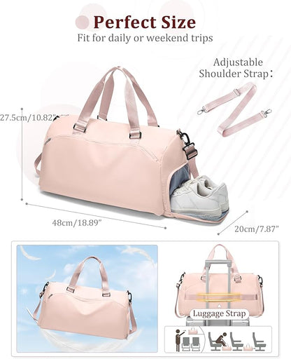 Gym Bag for Women with Shoe Compartment,Travel Duffel Bag for Men Sports Gym Tote Bags Carry on Overnight Bag Personal Item Travel Bag Weekender Bags Swimming Yoga Workout Bag Pink