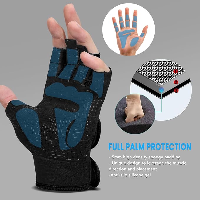 MOREOK Workout Gloves Padded Weight Lifting Gloves for Men/Women, [5MM Gel] Fingerless Grip Gym Gloves Fitness Gloves for Exercise, Weightlifting, Cycling, Pull ups, Rowing, and Climbing