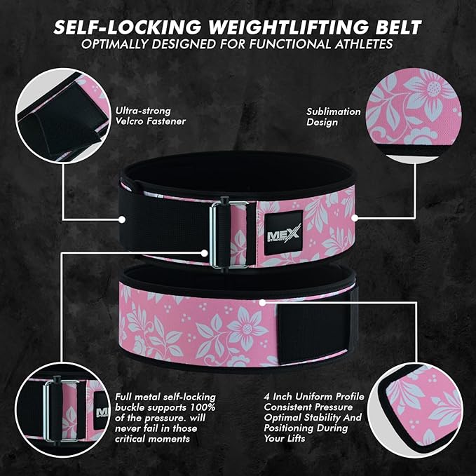 Self Locking Neoprene Gym Weight Lifting Belts for Men Women, Lumbar Support Stability, Adjustable Design, Fit Straps, Deadlifts, Training, Bodybuilding