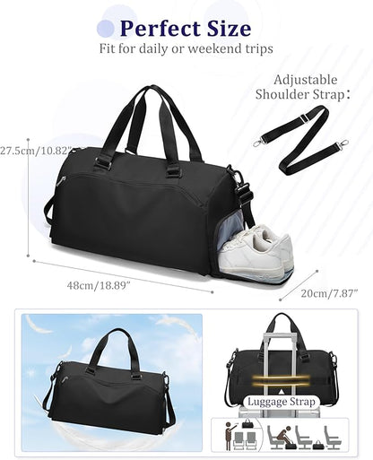 Gym Bag for Women with Shoe Compartment,Travel Duffel Bag for Men Sports Gym Tote Bags Carry on Overnight Bag Personal Item Travel Bag Weekender Bags Swimming Yoga Workout Bag Black