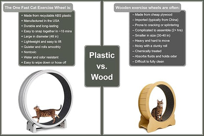 One Fast Cat - Cat Exercise Wheel - Gen. 7 - Safe 48" Diameter - Made in The USA - White Wheel with Tropical Frogs Foam Traction Pads and Light-Up LED Inline Wheels