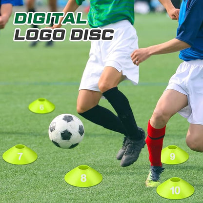 10 Pcs Numbered Sports Disc Cones 1-10 Soccer Cones with Mesh Carry Bag Flexible Agility Cones Soft Field Cones for Gym PE Classes School Activities Games, Sports Training Equipment