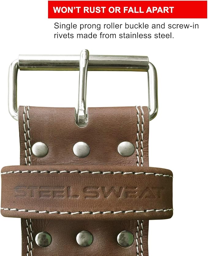 Steel Sweat Weight Lifting Belt - 4 Inches Wide by 10mm - Single Prong Powerlifting Belt that's Heavy Duty - Vegetable Tanned Leather - HYDE
