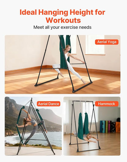 VEVOR Yoga Stand Frame, Max 441-551 lbs Load Swing Stand, Triangular Structure Aerial Rig, Aerial Silk Stands with Yoga Hammock, Standard & Height-Adjustable Version