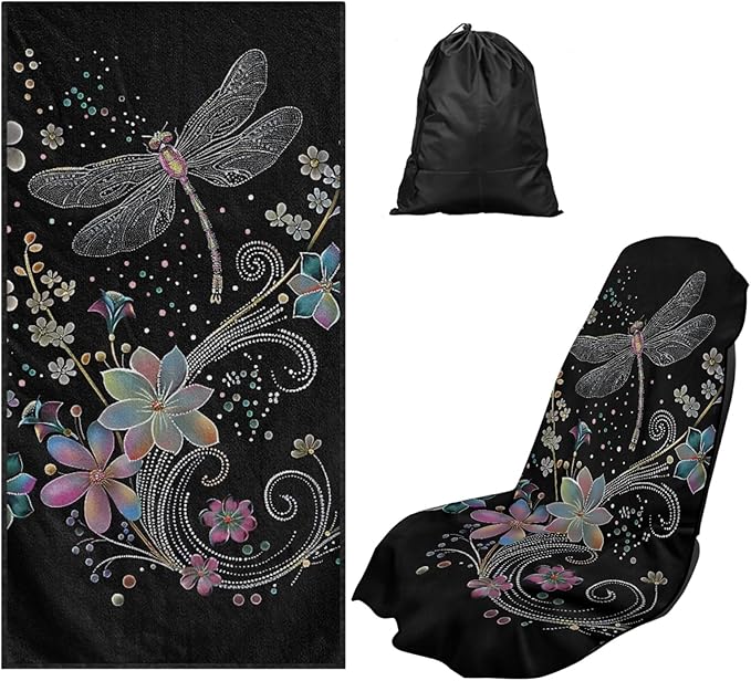 Bulopur Dragonfly Seat Cover Towels for Runners Boho Floral Beach Towel Car Seat Cover Machine Washable Easy to Install Sweat Towel Carseat Covers Universal Fit