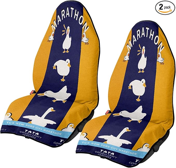Marathon Long Run Duck Pattern Car Seat Cover Front Covers (Set of 2) - Hand-Painted Funny Design, Universal Fit for Most Sedans and SUVs, Sweat Absorbent Towel Base Protectors
