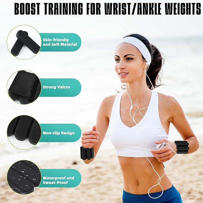 Ankle Weights for Women Men, Silicone Wrist Weights Set of 2 - Wearable Leg Weights/Arm Weights Ideal for for Home Gym Workout, Running, Yoga, Pilates, Barre, Exercise, Strength Training