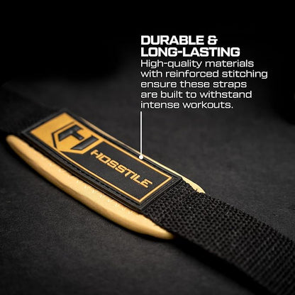 HOSSTILE Padded Lifting Wrist Straps (Pair) - Reinforced Support for Powerlifting, Bodybuilding, Gym Workouts, Strength Training, Deadlifts & Fitness Workouts - Extra Long, Durable, Adjustable
