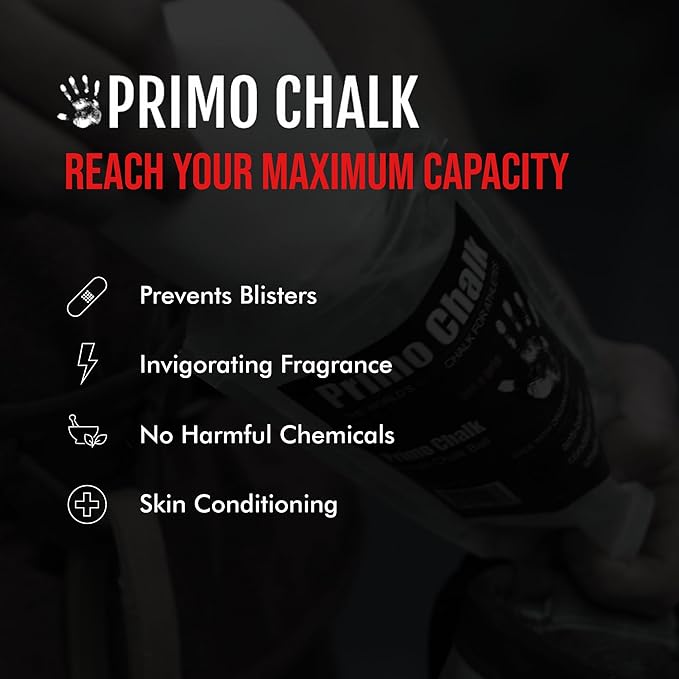 Primo Chalk 3oz. Cotton Pouch Chalk Ball: Loose Chalk for Weightlifting, Rock Climbing, & Gymnastics, Non-Toxic, Made in The USA, Superior Grip
