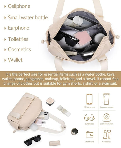 Small Gym Bag for Women Mini Duffle Bag with Wet Compartment, Lightweight Waterproof Cute Tote for Girls Workout Sport Travel,Beige