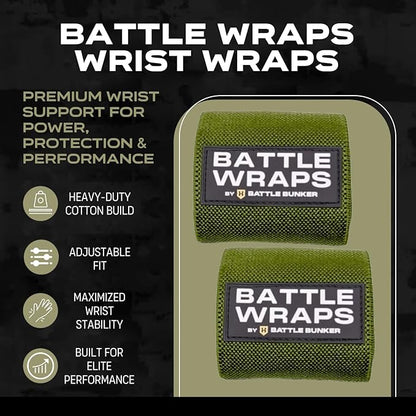 Battle Bunker Wraps Wrist Wraps- Premium Gym Wrist Straps for Maximum Support & Comfort During Lifting- Wrist Straps for Weightlifting to Boost Control & Stability- Built for Confidence & Power