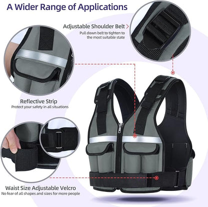 Sportneer Adjustable Weighted Vest Weights: 2-18 lbs/2-40 lbs Washable Weight Vest for Walking 16 In 1 Fast Adjust Rucking Vest for Women and Men Home Gym Running Jogging Strength Training Vests