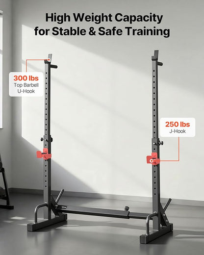 VEVOR Power Cage Squat Rack, Home Gym Power Rack with Adjustable Height & Width, 550LBS Strength Training Workout Equipment with Barbell Storage Racks & J-Hooks for Bench Press, Squat, Weight Lifting