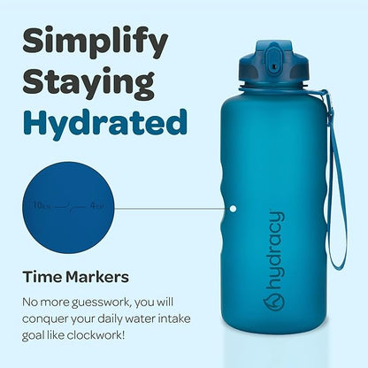 Hydracy Water Bottle with Time Marker -Large BPA Free Water Bottle & No Sweat Sleeve -Leak Proof Gym Bottle with Fruit Infuser Strainer & Times to Drink -Ideal for Fitness Sports & Outdoors