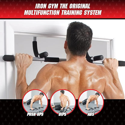 Iron Gym Pull Up Bars - Total Upper Body Workout Bar for Doorway, Adjustable Width Locking, No Screws Portable Door Frame Horizontal Chin-up Bar, Fitness Exercise & Training Equipment for Home,Black, Silver,IRONGMC5