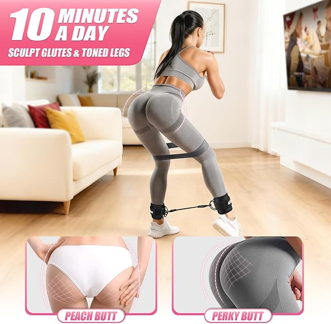 Ankle Resistance Bands with Cuffs, Resistance Bands Set for Working Out, Leg and Glute Exercise Bands – Home Gym Workout Equipment for Women, Booty Building, Pilates, Rehab, Physical Therapy