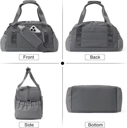 Small Gym Bag for Women, Mini Crossbody Gym Duffle Bag with Wet Compartment, Carry on Gym Tote Bag for Workout Dance Sport Travel (Medium-Grey)