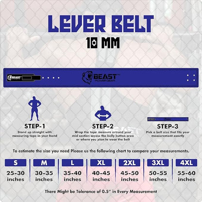 Beast Power Gear Weight Lifting Belt Lever Buckle 10MM 13MM Thick & 4 Inches Free Strap Weightlifting, Powerlifting, Deadlifts, Squats Men Women