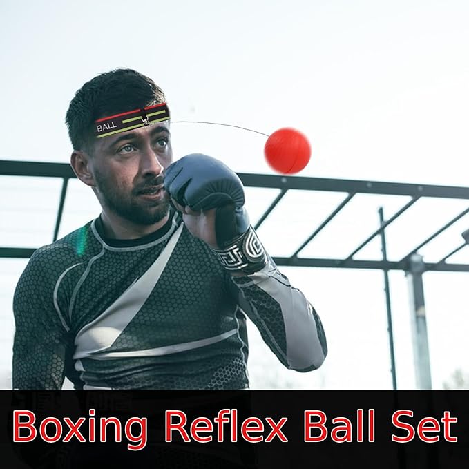 Adjustable Set 4 Balls + 2 Headbands for Boxing Training, Hand-Eye Coordination, Speed & Reflex Improvement, Novice Friendly