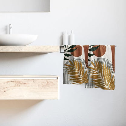 Boho Leaves Kitchen Towels Decorative Set Mid Century Golden Leaf Hand Towels Abstract Modern Sun Minimalist Arch Curve Geometric Boemian Soft Absorbent Drying Tea Towel for Home Yoga Gym Bathroom