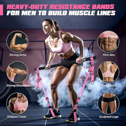 Pilates Bar Kit with Resistance Bands, Heavy Duty Pilates Equipment for Men, Training Bands with Handles for Legs, Hip, Back, Arm, Abs, Chest, Shoulders, Portable Home Gym Workout Equipment
