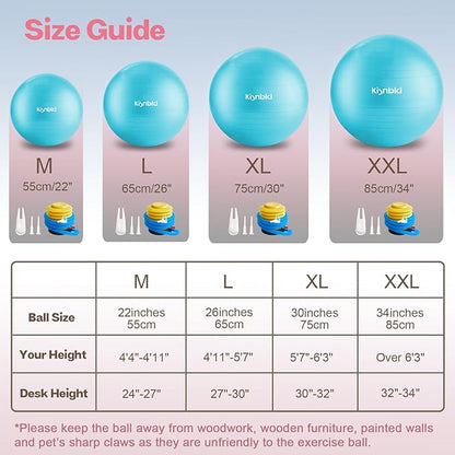 Exercise Ball, Extra Thick Yoga Ball for Workout Pregnancy Stability, 4 Sizes Anti-Burst Balance Ball with Foot Pump - Heavy Duty Fitness Ball Chair for Office, Home & Gym