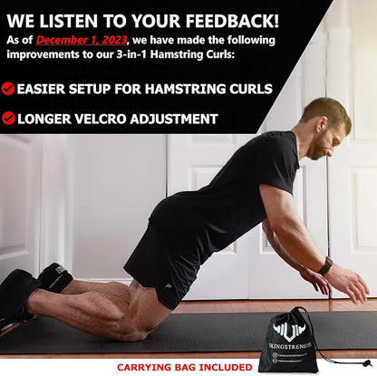 Vikingstrength VOL 2 Nordic Hamstring Curl with Extra Long Straps - Super Stability, Nordic Curl Home Equipment, glute, Hamstring, Speed and Exercise Handles, Ankle Straps and V-Strength Workout App