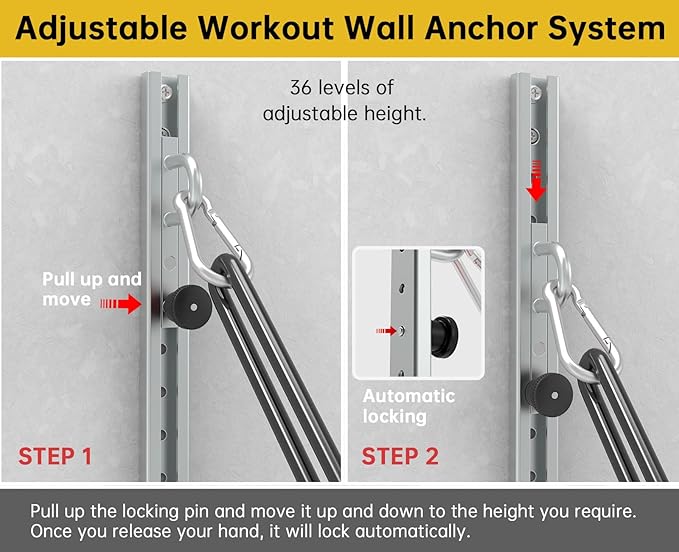 Adjustable Wall-Mounted Anchor Fitness System with Automatic Locking Function， Resistance Band Wall Anchor Exercise Equipment for at Home Gym Fitness Workout,Black