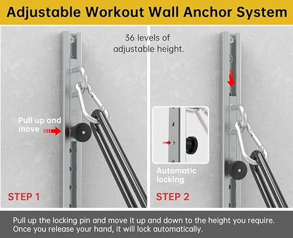 Adjustable Wall-Mounted Anchor Fitness System with Automatic Locking Function， Resistance Band Wall Anchor Exercise Equipment for at Home Gym Fitness Workout,Black