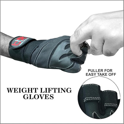 Weight Lifting Leather Padded Gloves for Men and Women Fingerless Body Building Long Wrist Support Training Gym Exercise Powerlifting Gloves Unisex Design