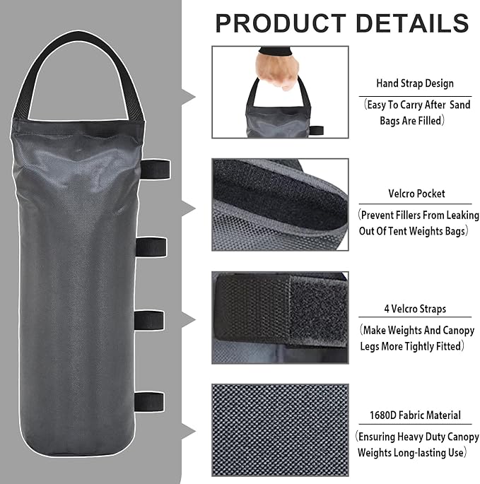 Eurmax USA 145 LBS Weight Capacity Pop up Gazebos Weights Sand Bags for Pop up Canopy Tent Pergola Outdoor Instant Canopies, 4-Pack (Without Sand) Gray