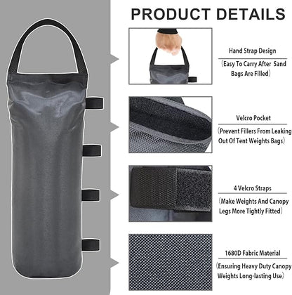 Eurmax USA 145 LBS Weight Capacity Pop up Gazebos Weights Sand Bags for Pop up Canopy Tent Pergola Outdoor Instant Canopies, 4-Pack (Without Sand) Gray