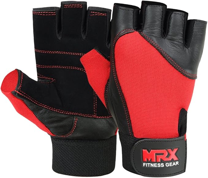 MRX Weight Lifting Gloves Gym Training Bodybuilding Fitness Powerlifting Workout Weightlifting Gloves Genuine Leather for Men & Women
