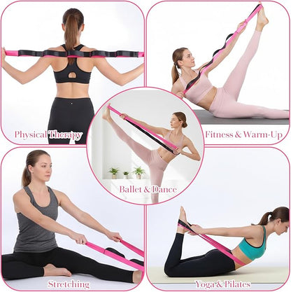 Stretch Straps with 12 Loops, Non Elastic Yoga Straps with Door Buckle for Leg Stretching, Yoga Stretching Band for Physical Therapy, Pilates, Yogas, Gymnastics Exercise, Hamstring and Flexibility