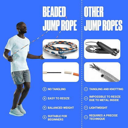 Sportbit Elite Beaded Jump Rope – Adjustable for Kids & Adults, Durable Fitness Skipping Rope for Cardio, Gym, Home & Outdoor Workouts