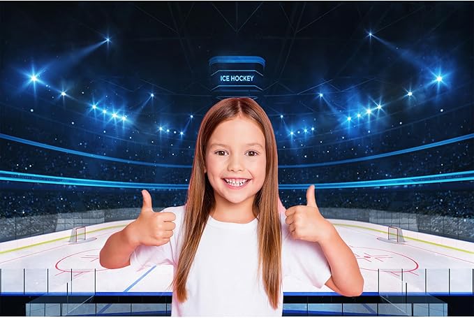 Ice Hockey Sports Backdrop Hockey Stadium Arena Ice Rink Photography Background Stage Lights Spotlight Match Games Backdrop Decors ICES Hockeies Stadium Backdrops Background Banner Props 15x8ft