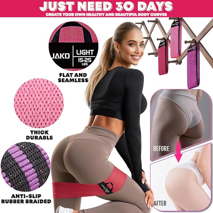 Non-Slip Hip Resistance Bands for Working Out - Fabric Elastic Exercise Bands Strength Training, Physical Therapy, Pilates & Yoga - Booty Workout Bands for Women/Men Legs & Thigh Glutes