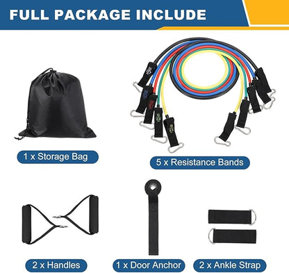 Resistance Bands Set, Exercise Bands for Working Out with Door Anchor/Handle/Ankle Strap/Pouch