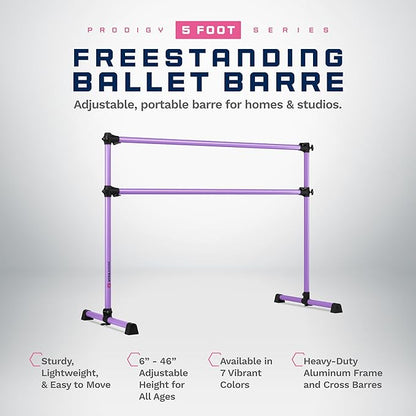 VITA Barre Portable Freestanding Double Ballet Barre, Prodigy, Aluminum | Adjustable Height, USA Made, Home or Gym Exercise Equipment for Kids & Adults | Dance, Fitness, Pilates