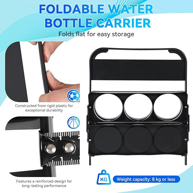 2026 Upgraded Water Bottle Carrier with 8pcs 20 oz Bottles and Stickers, Plastic Wide Squeeze Water Sports Bottles, Foldable Water Bottle Carrier, Soccer Water Bottles, Sports Team, Fitness Bike Gym