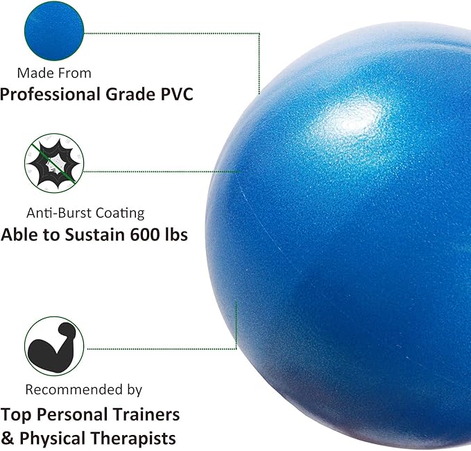 Mini Exercise Ball, 9 Inch Small Gym Ball with Inflatable Straw for Yoga, Pilates, Stability, Barre, Physical Therapy, Stretching and Core Training, Improves Balance, Strength