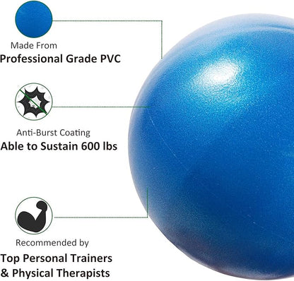 Mini Exercise Ball, 9 Inch Small Gym Ball with Inflatable Straw for Yoga, Pilates, Stability, Barre, Physical Therapy, Stretching and Core Training, Improves Balance, Strength